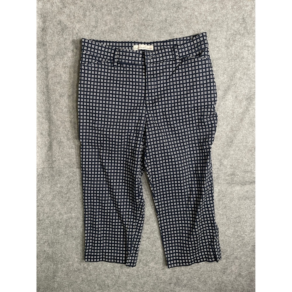 Gloria Vanderbilt Khaki Unltd Navy White Geometric Cropped Capri Pants Womens 6